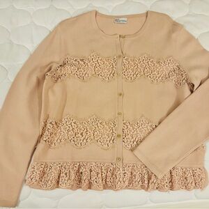 Valentino Blush Lace-Trim Cardigan